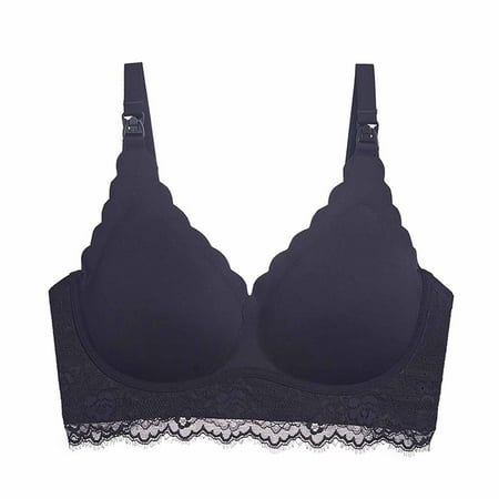 

Odeerbi Nursing Bras for Women No Underwire Sexy Ultra-Slim Lace Breast Upward Opening Feeding Bra Black
