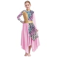 thumbnail image 2 of Aislor Girls Metallic Liturgical Praise Dance Dress Long Sleeve Printed Asymmetrical Worship Church Robe Pink 16, 2 of 7