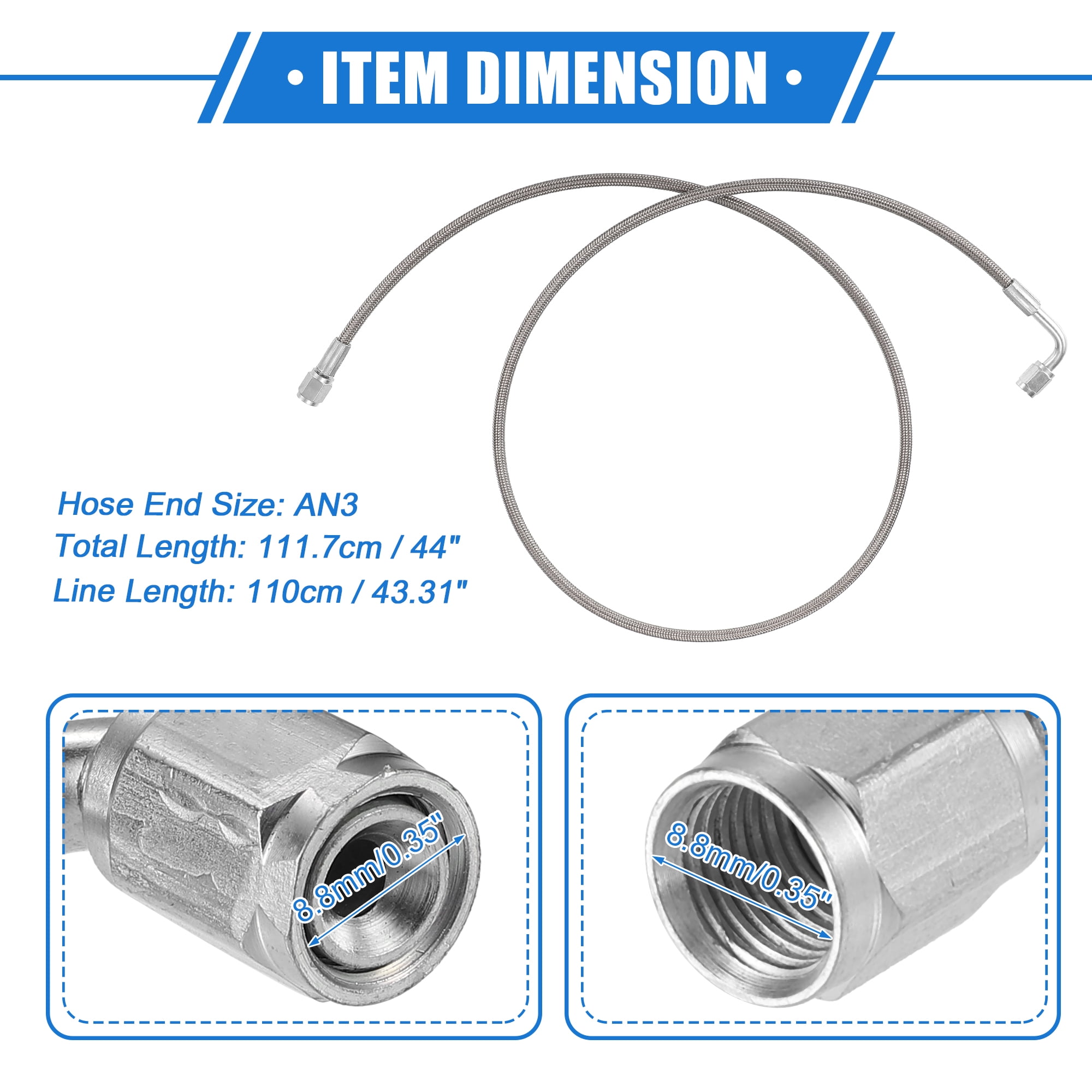 Unique Bargains AN3 Braided Steel Turbo Oil Feed Line 90 Degree to Straight Hose End 44"