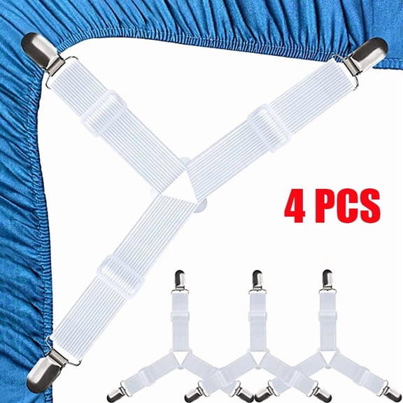 Anti-Slip Bed Sheet Holder Straps with Reinforced Clips – Adjustable Elastic Fitted Sheet Fasteners for King/Queen/Full Mattresses, Wrinkle-Free & Secure Fit (4-Pack)