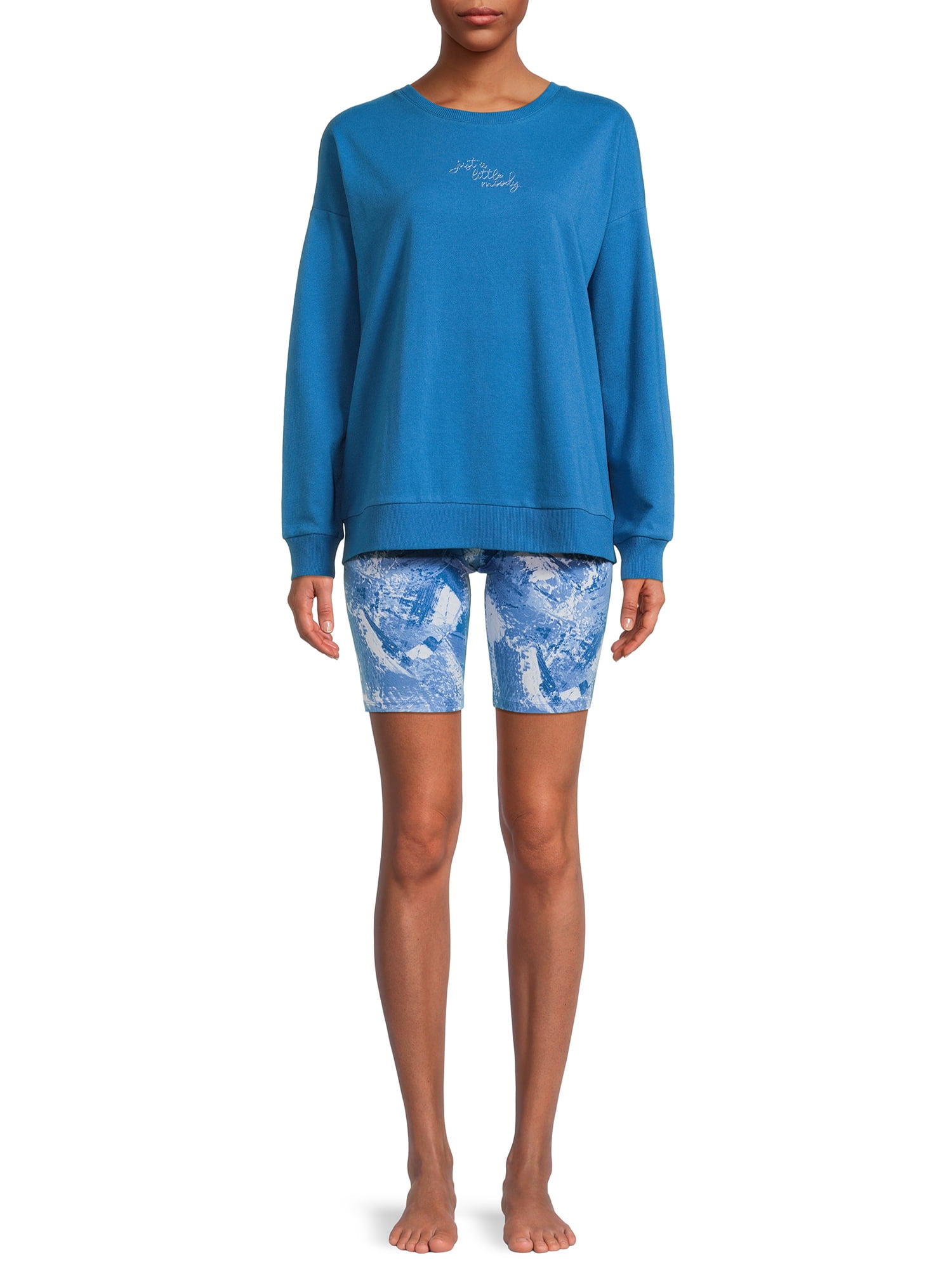 Secret Treasures Women's and Women’s Plus Long Sleeve Top and Bike Shorts Lounge Set, 2-Piece