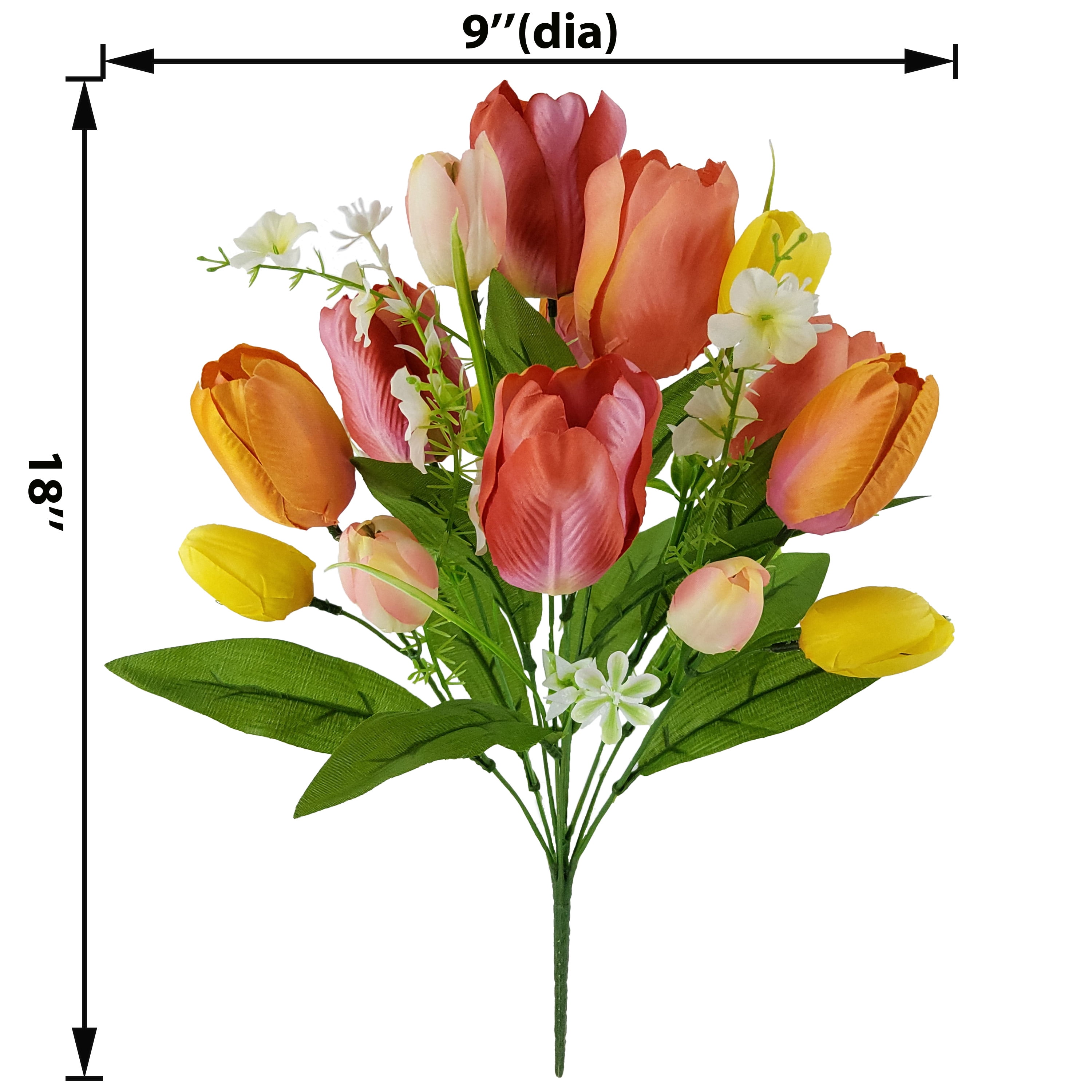 Mainstays 18in Indoor Artificial Red Orange Tulip Bush, Red Color.