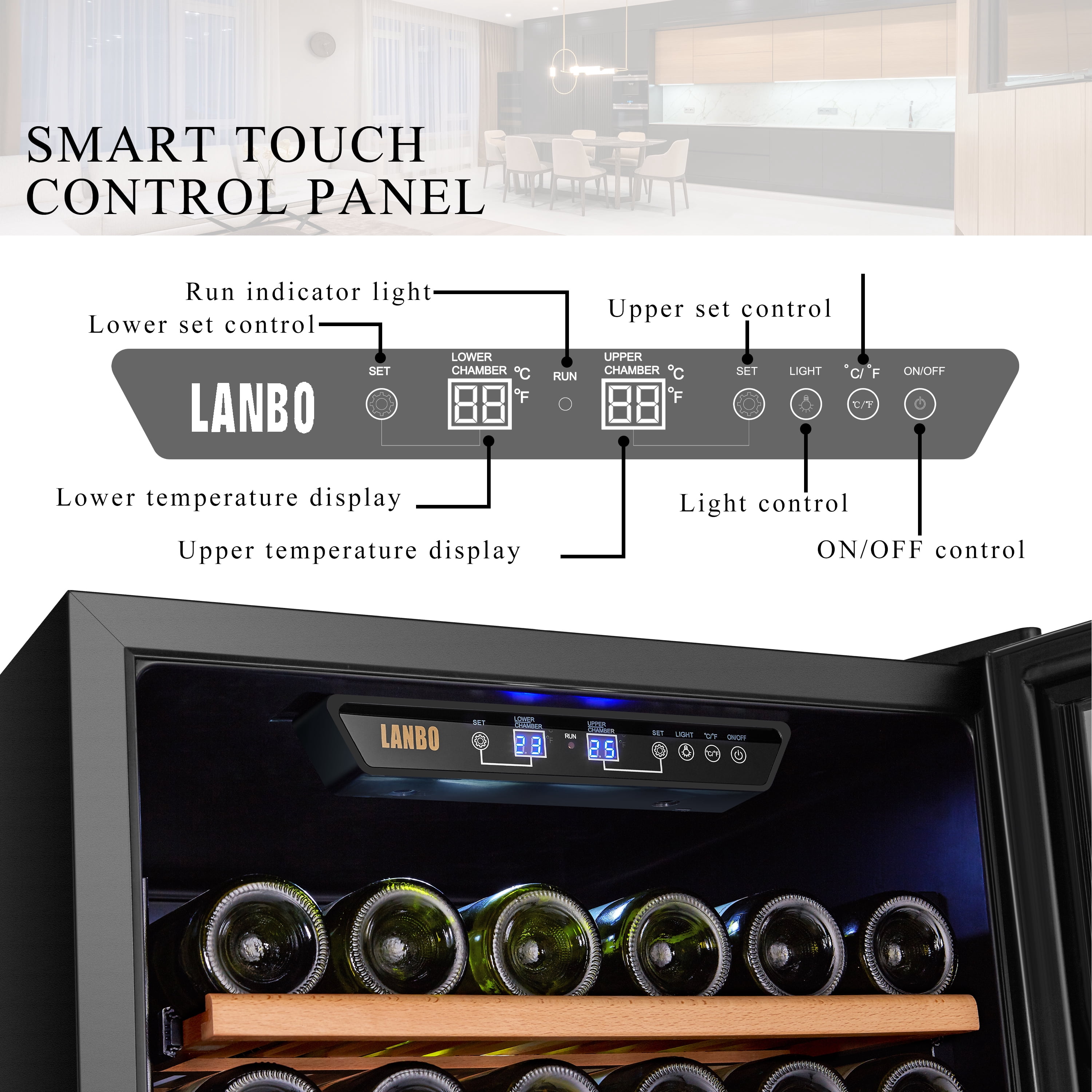 Lanbo 154 Bottle 24 inch Width Compressor Dual Zone Wine Cooler