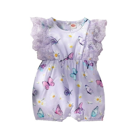 

ZMHEGW Girls Lace Fly Sleeve Prints Romper Jumpsuit Casual Fashion Clothing Set