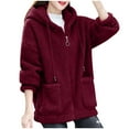 thumbnail image 2 of Plus Size Winter Coats for Women M-5X with Pockets and Hooded Fleece Full Zipper Jackets Casual Long Sleeve Loose Solid Warm Outerwear Coat, 2 of 3