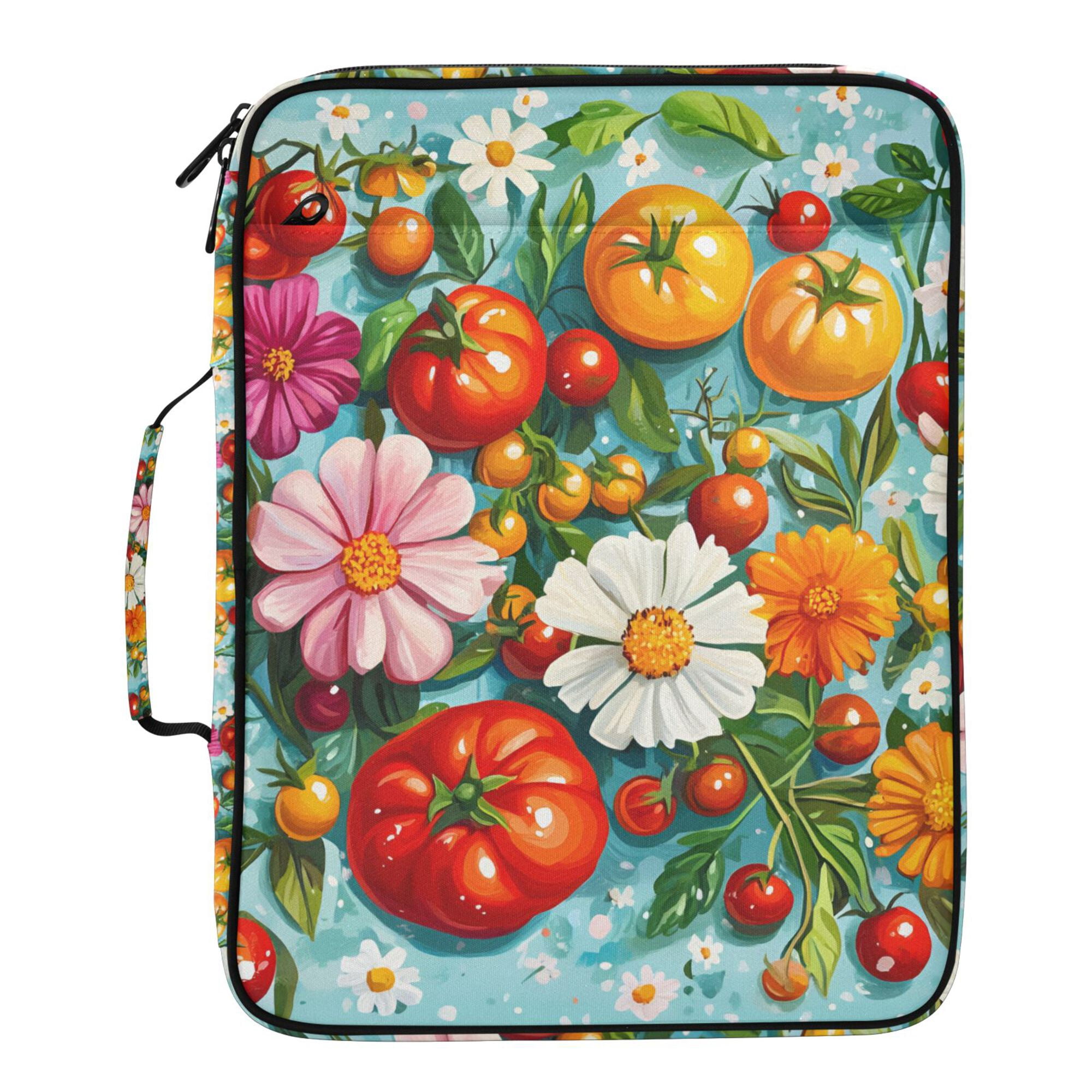 FORMRS Accordion File Folder A4 Size 7-Pocket Expanding Document Organizer Bag with 3 Ring Binder, Pink Floral Tomatoes