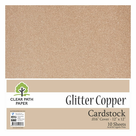 Glitter Copper Cardstock - 12 x 12 inch - .016" Thick - 10 Sheets - Clear Path Paper