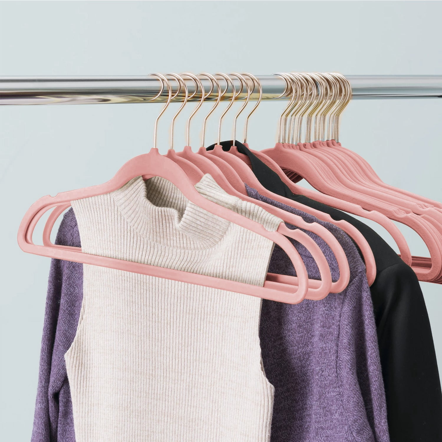 Katkuca Velvet Hangers 100 Pack, Non-Slip Clothes Hangers, Heavy Duty Hangers with 360 Rotating Hook, Slim Space Saving Suit Hangers for Clothes,Coat,Skirt,Pants, Pink