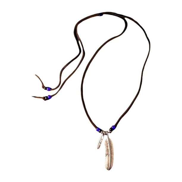 Collar con colgante de plumas, joyería tribal, estilo vintage, cordón de cuero PU ajustable. normal