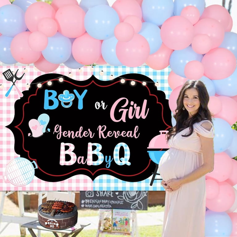 Green And Pink Baby Shower Decorations Gender Reveal Baby Shower Banner  Garland - Blue & Pink Bodysuit Paper Decorations With Glitter Hearts, 8 Ft  Long Gender Reveal Cannon