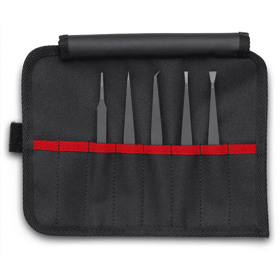 KNIPEX 5 Pc Plastic Tweezer Set in a Tool Roll-ESD