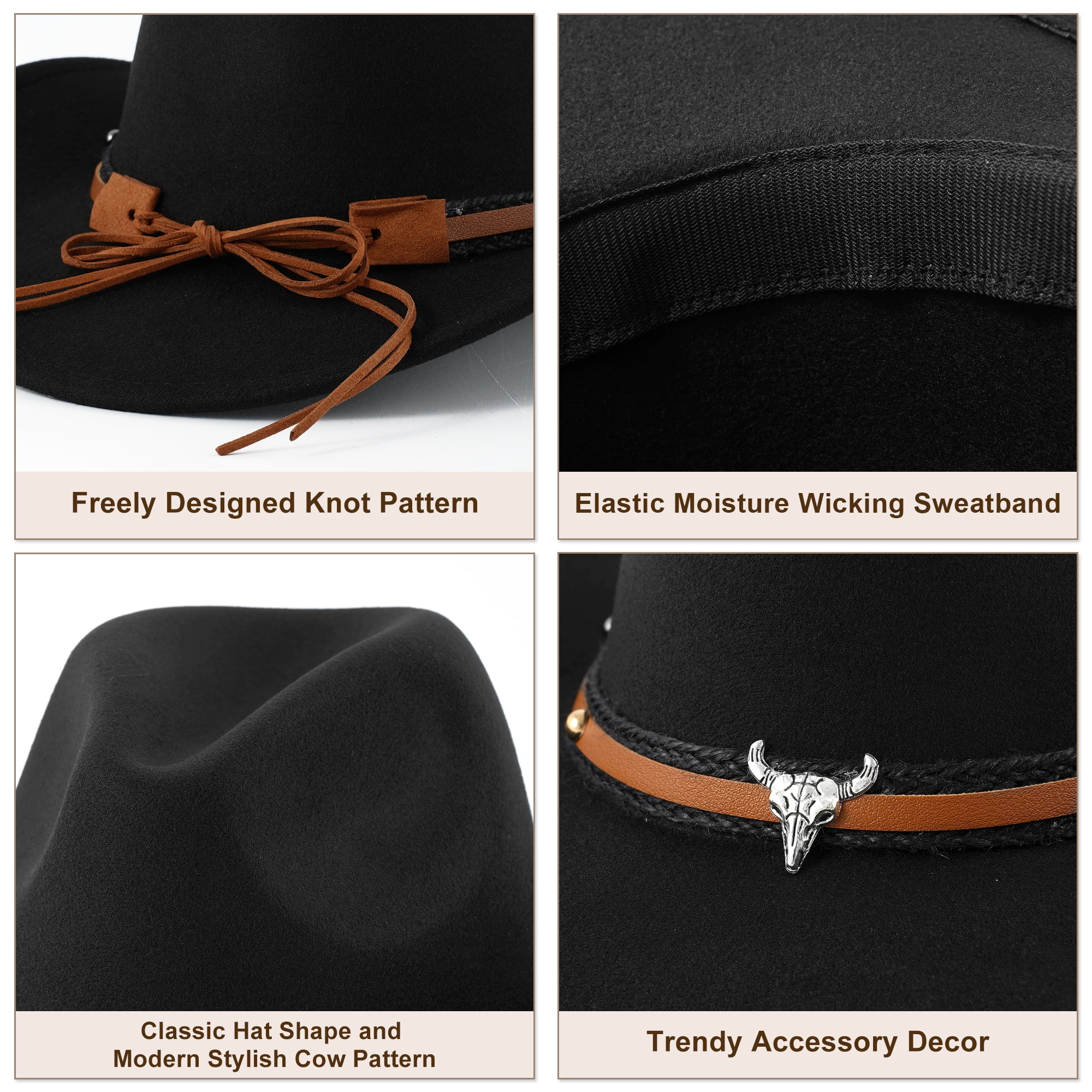Wowstyle Black Cowboy Hat, Unisex Polyester Felt, Adjustable  display picture 1
