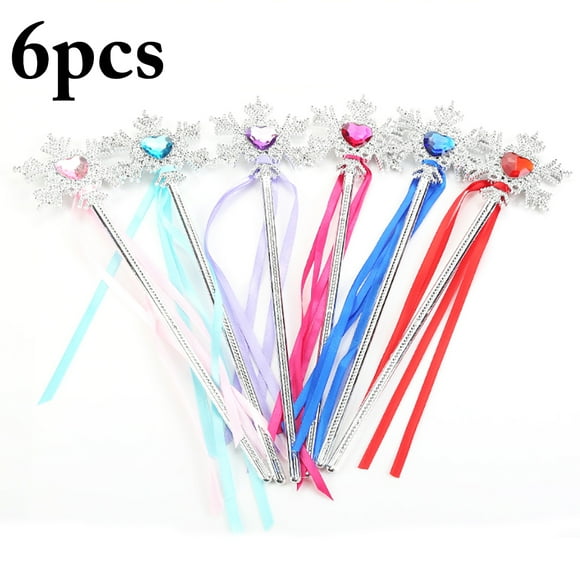 6PCS Princess Wand Snowflake Ribbon Fairy Magic Dress up Wand Costume Wand