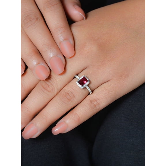 Diamond-Capitals 2.65 Carat Emerald Cut Red Ruby Gemstone with Natural Diamond Stylish Bridal Ring for Ladies in Solid 18K White Gold Size 7