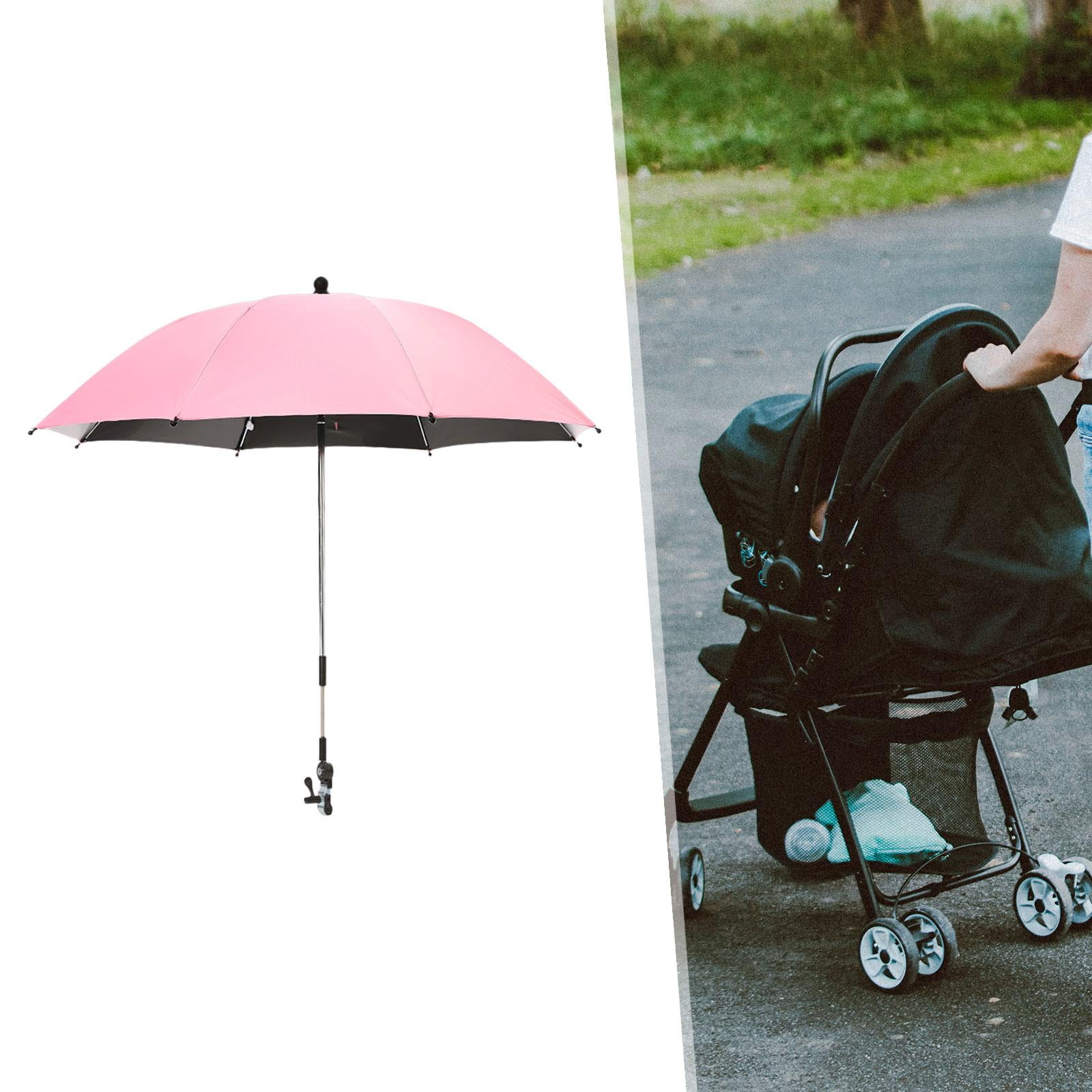 Baby Parasol Baby Pram Umbrella with Clamp Waterproof Umbrella Sun Protection Baby Parasol for Park Walking Traveling Bike Trolley pink