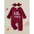 thumbnail image 4 of Spewahor Infant Baby Girl Fall Romper Letter Print Ribbed Long Sleeves Round Neck Full Length Jumpsuit with Headband, 4 of 9