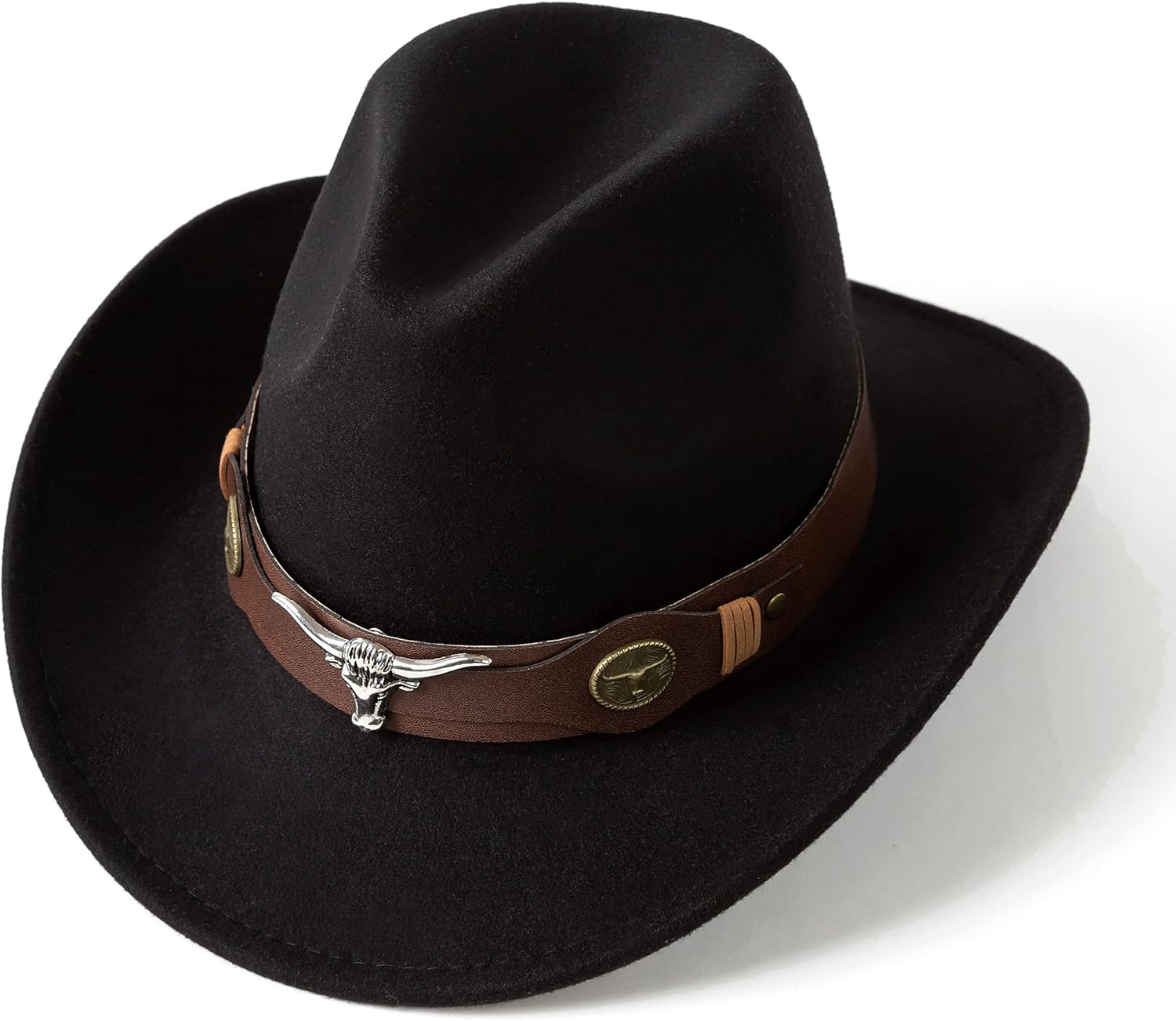 Western Cowgirl Hat and Belt Set - Suede Felt Cowboy Hat with Leather Belt Mens Womens Cowboy Cowgirl Hat Whipstitched Felt Chin Strap main image 3