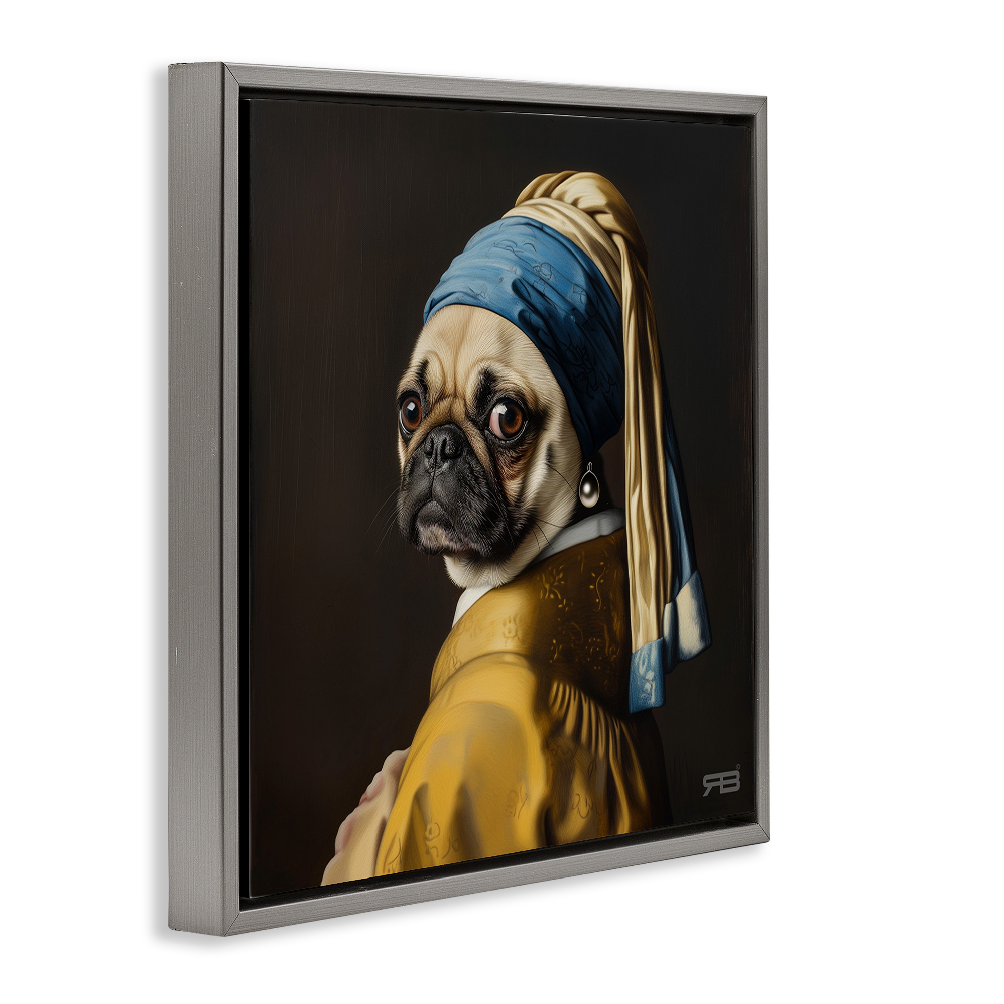 Stupell Industries Pearl Earring Classic Dog Animals & Insects Painting Gray Floater Framed Canvas Art Print Wall Art, 25 x 25
