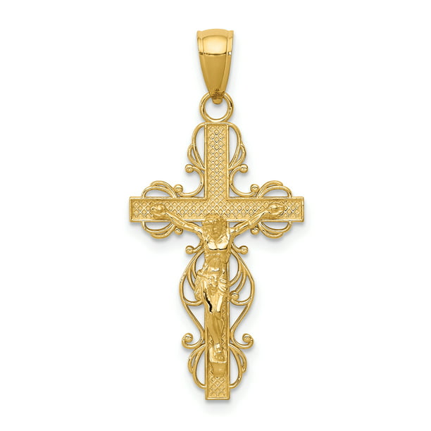 IceCarats - 14k Yellow Gold Crucifix Cross Religious Lace Trim Pendant ...
