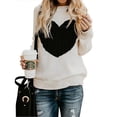 thumbnail image 1 of Women's Knit Lamb Wool Long Sleeve Crew Neck Sweater, Cute Heart Print Pullover, 1 of 2