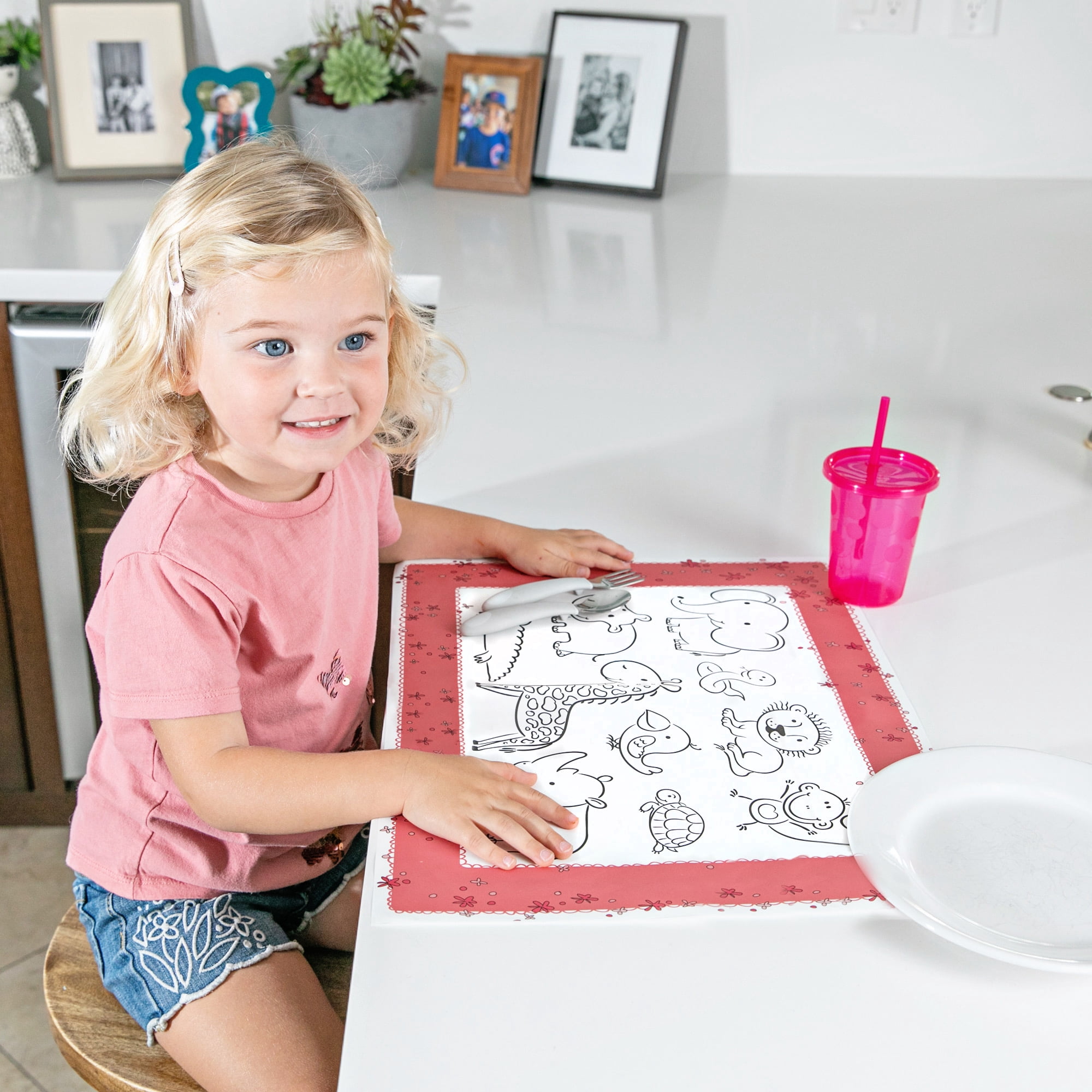 J.L. Childress ColorMe Disposable Placemats - Stick on Placemats for Baby, Toddlers, & Kids, 24 Pack