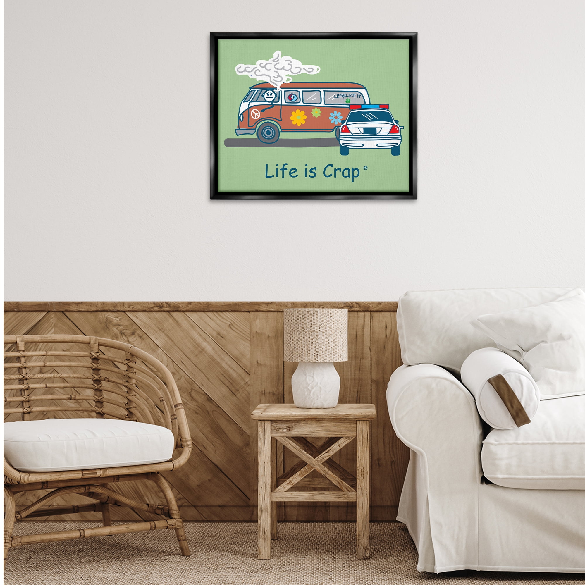 Stupell Industries Caught Van Smoking Novelty & Humor Painting Black Floater Framed Canvas Art Print Wall Art, 31 x 25
