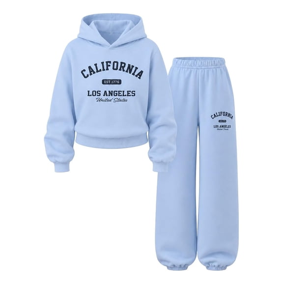 Women's California Los Angeles Graphic Tracksuit, Pullover Hoodie and Jogger Pants Set, 2 Piece Casual Lounge Outfit for Travel