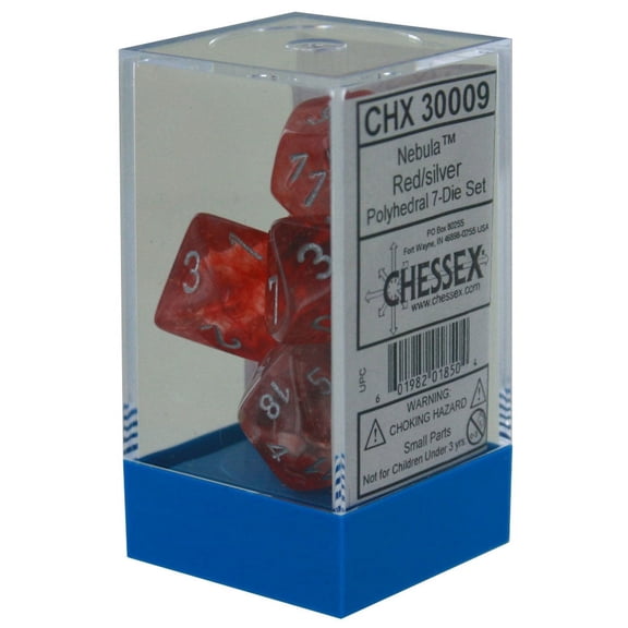 Red Nebula Luminary Dice with White Numbers 16mm (5/8in) Set of 7 Chessex