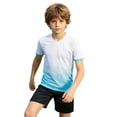 thumbnail image 4 of LIIPEE Summer Outfits For Boys Athleisure Stripes Print Short Sleeve Tees Solid Color Shorts 2 Piece Set Kids Quick Drying Breathable Fashion Sports Outfit Sets,9-10 Years, 4 of 6