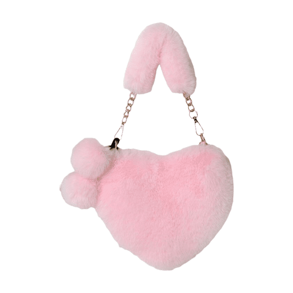 Heart Shaped Furry Purse For Girls - Plush Shoulder Bag For Women, Soft Fluffy Handbag, Small Crossbody Clutch, Lightweight Fashion Bag For Dates, Travel, Christmas gifts for people with cancer