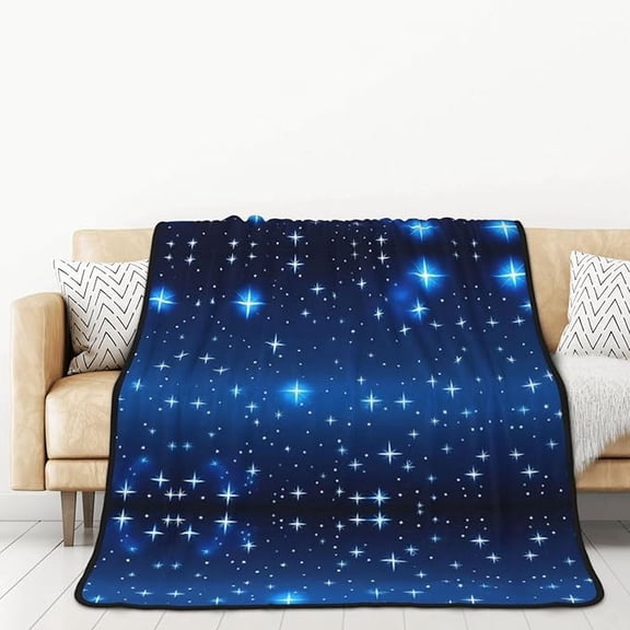Blue Star Pattern Anti-Pilling Flannel Blanket, Thick And Warm Couch Blanket For All Seasons, Cozy And Plush 50" x 60"
