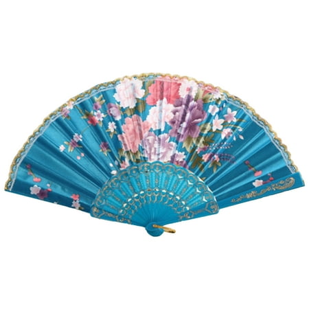 

VEAREAR Folding Fan Multipurpose Decorative Beautiful Eye-catching Exquisite Workmanship Festival Gift Lace Decor Chinese Style Flower Print Handheld Dance Fan Show Accessories