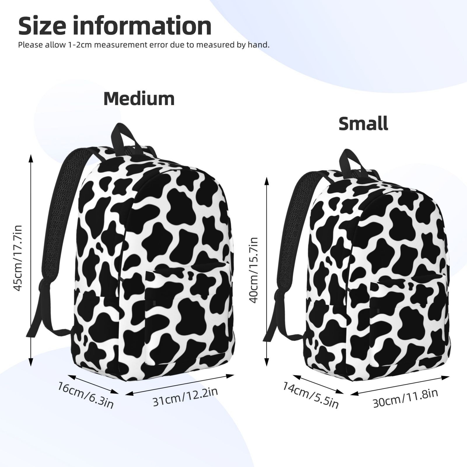 Rateoe Cow Print Black White Pattern Canvas College Laptop Backpack,Travel Daypack,Durable Rucksack Travel Notebook Bag School Backpack Book Bag for Men Women-Medium