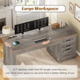 thumbnail image 4 of 55" Executive Desk with Power Outlets and Storage, Wood Computer Desk with 2 Drawers & 1 File Drawer for Home Office, Large PC Workstation Farmhouse Office Desk, Grey, 4 of 8