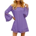 thumbnail image 3 of HUBERY Women Crochet Cutout Off Shoulder Long Sleeve Solid Color Mini Dress, 3 of 7