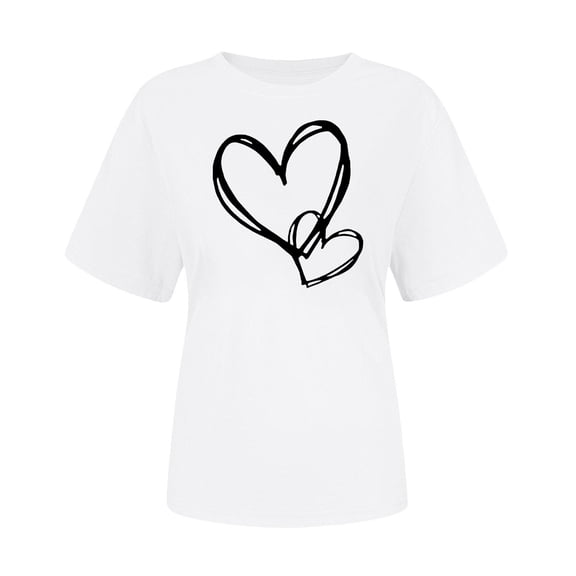 Posijego Womens Heart Graphic T-Shirts Round Neck Casual Summer Short Sleeve Shirt Stretchy Soft Basic Tee Cute Tops