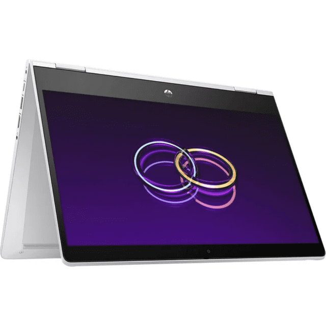 hp probook x360 435 g8 13.3" fhd táctil 2 en 1 ryzen 7 pro 5850u 16gb ram 512gb ssd windows 11 pro plata (reacondicionada) Reacondicionada 3/4 frontal en modo tienda, laptop convertible 2 en 1 con pantalla táctil Full HD de 13.3" (1920×1080), carcasa plata, bisagras 360°, cámara web en el marco superior y lector de huella; a menudo usada como tablet para presentaciones y toma de notas.