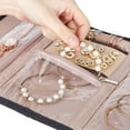 thumbnail image 4 of caja organizadora de joyas de viaje, rollo de almacenamiento de joyas plegable para aretes, collares, anillos, pulseras, broches, negro, 4 of 5