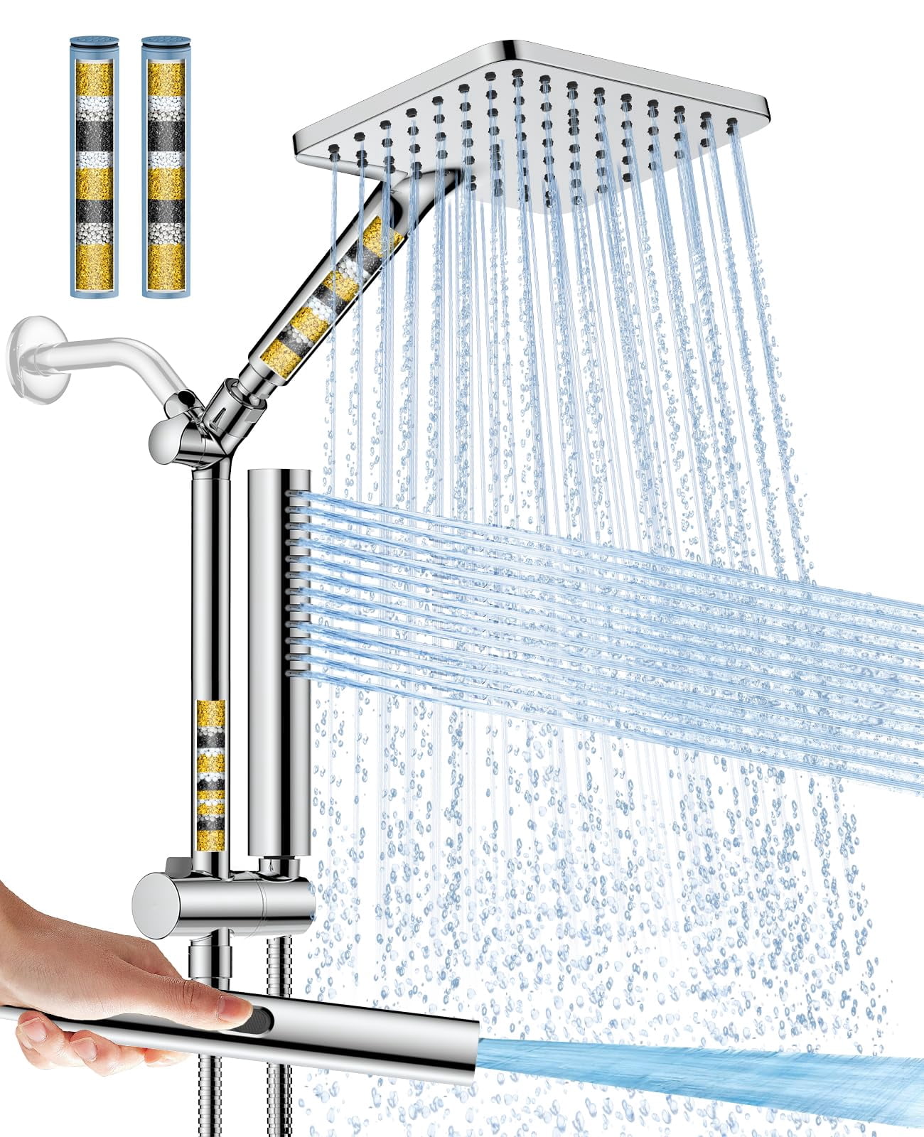 Filtered Shower Head With Handheld Spray Combo High Rain Dual Filters - Removes Chlorine Height Adjustable & Built-in Power Wash