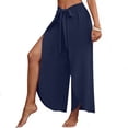 thumbnail image 3 of PNTUTB Pants for Women Solid-Color High-Waisted Slit-Leg Wide-Leg Pants Casual Bow Front Lightweight Breathable Flowing Loose Comfortable Pants, 3 of 7