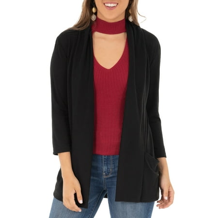 Women's 3/4 Sleeve Draped Jersey Cardigan