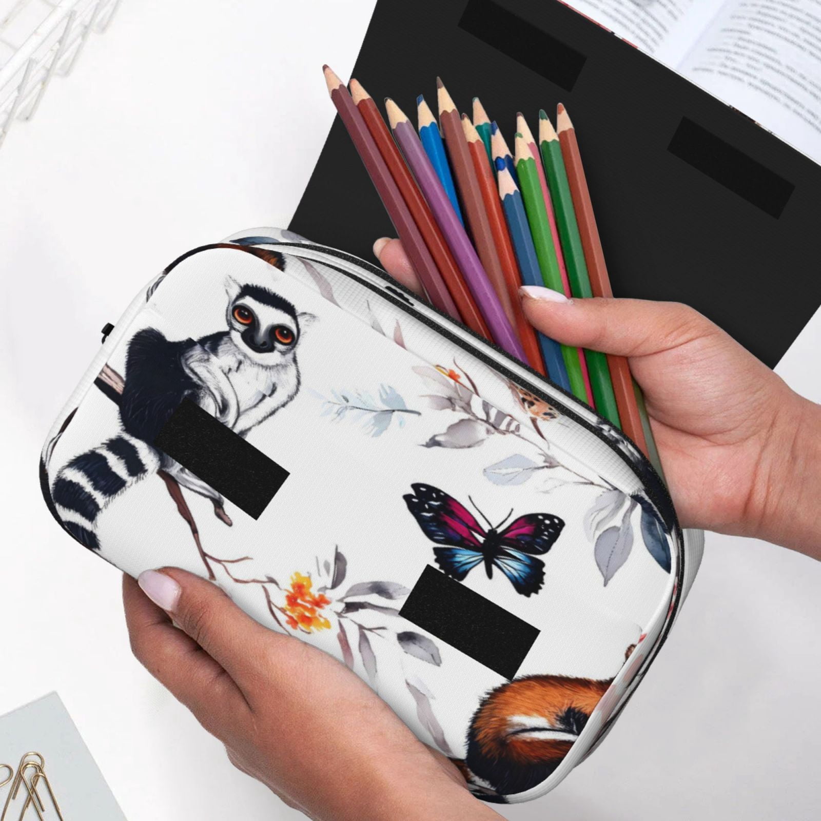 Large-Capacity Flip-Top Double-Layer Pencil Case, Multi-Functional Pocket Pen Case, Durable Stationery Organizer Tailless Bear Butterflies And Flowers