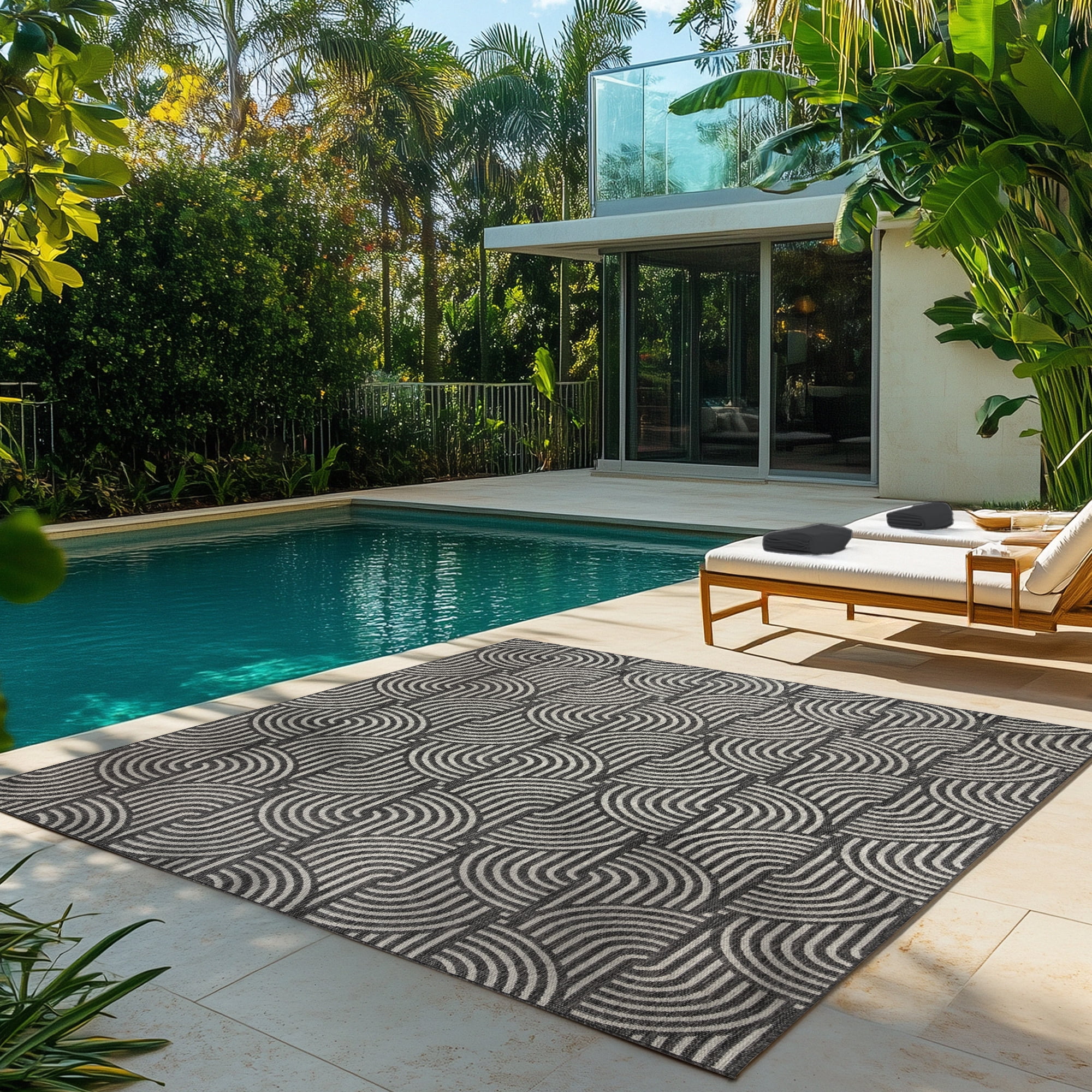 Savara Nima Indoor/ Outdoor Polypropylene Black Flat Weave Area Rug, 6x9