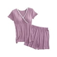 thumbnail image 3 of Sentmoon 2 Piece Outfits for Women Maternity Summer Clothes and Beach Shorts V Neck Stretchy Nursing Tops for Breastfeeding Solid Color Short Sleeve Pregnancy Clothes for Maternity Travel XL, 3 of 9