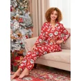 thumbnail image 3 of Conjunto de pijama navideño para mujer con estampado de copos de nieve, muñeco de nieve y Papá Noel, solapa con botones, blusa de manga larga, pantalones largos, ropa de estar por casa, 3 of 5