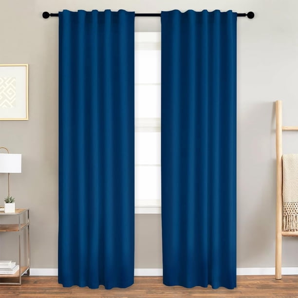 Lino Cortinas Blackout 100% Opacas, Bolsillo para Barra/Pestaña Trasera, para Recámara y Ventana de Sala, 2 Paneles (Azul, 132 x 241)