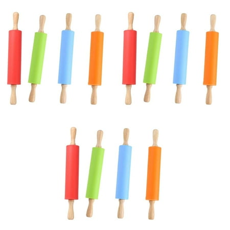 

3pcs Non-Stick Silicone Rolling Pin Wooden Handle Bar Pastry Baking Tool Bakeware Kitchen Gadgets(green)