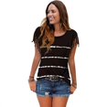 thumbnail image 1 of Nouveau Haut Décontracté pour Femmes à Rayures Imprimées T-Shirt Manches Courtes à Franges Col Rond Blouse, 1 of 7