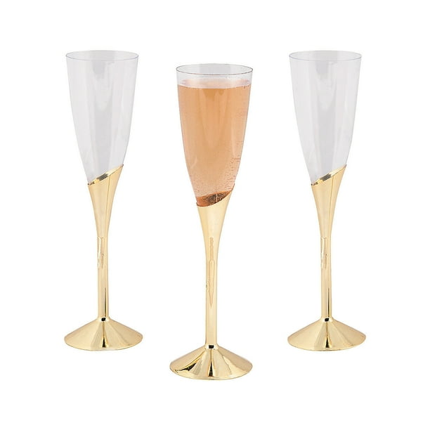 Plastic Trim Gold Champagne Flute (Dz) Party Supplies 12 Pieces