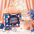 thumbnail image 3 of Navy Blue Birthday Gift Bag Large Navy Blue and Rose Gold Happy Birthday Gift Wrap Bag with Tissue Paper Greeting Card for Women Anniversary Party Favors Adults Wrapping Bag Supplies, 3 of 4